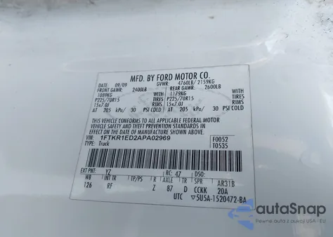 2010 Ford Ranger Xl/Xlt from USA, damaged, VIN 1FTKR1ED2APA02969